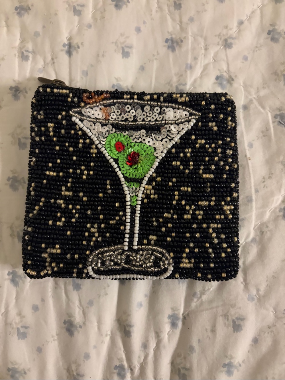 Black Beaded Martini Coin Purse